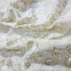 Embroidered Dyeable Georgette Fabric with Silver Sequin and Paisley Resham Work