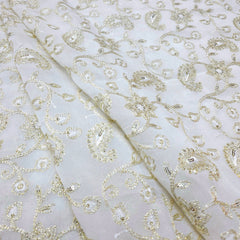 Embroidered Dyeable Georgette Fabric with Silver Sequin and Paisley Resham Work