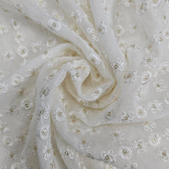 Embroidered Dyeable Georgette Fabric with Gold Sequin and Floral Grid patterned Resham Work