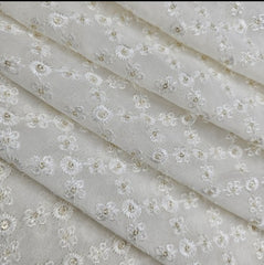 Embroidered Dyeable Georgette Fabric with Gold Sequin and Floral Grid patterned Resham Work