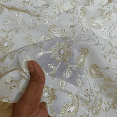 Embroidered Dyeable Georgette Fabric with Silver Sequin and Paisley Resham Work