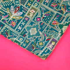 Purvi Deep Peacock Teal Base Georgette Fabric with Intricate Multi-thread Embroidery, Sequins and Zari Work