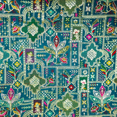 Purvi Deep Peacock Teal Base Georgette Fabric with Intricate Multi-thread Embroidery, Sequins and Zari Work