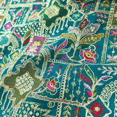 Purvi Deep Peacock Teal Base Georgette Fabric with Intricate Multi-thread Embroidery, Sequins and Zari Work
