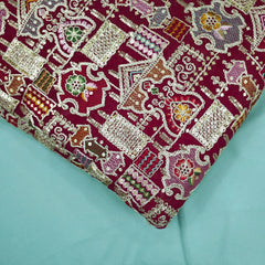 Purvi Maroon Wine Base Georgette Fabric with Intricate Multi-thread Embroidery, Sequins and Zari Work
