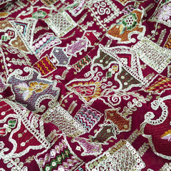 Purvi Maroon Wine Base Georgette Fabric with Intricate Multi-thread Embroidery, Sequins and Zari Work