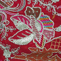 Purvi Scarlet Red Base Georgette Fabric with Intricate Multi-thread Embroidery, Sequins and Zari Work
