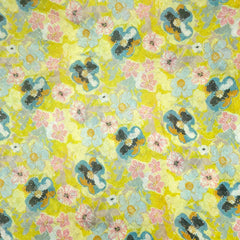 Riwaz Floral Yellow Base Embroidered Chinon Fabric