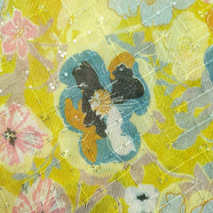 Riwaz Floral Yellow Base Embroidered Chinon Fabric
