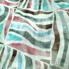 Riwaz Geometric White Base Embroidered Chinon Fabric