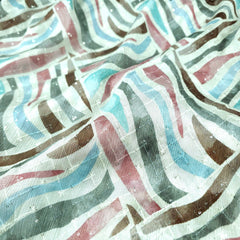 Riwaz Geometric White Base Embroidered Chinon Fabric