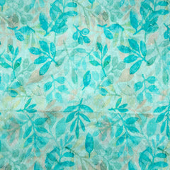 Riwaz Sky Blue Base Embroidered Chinon Fabric with leaf motifs