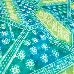 Riwaz Blue Base Embroidered Chinon Fabric with Floral and Geometric motifs