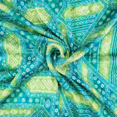 Riwaz Blue Base Embroidered Chinon Fabric with Floral and Geometric motifs