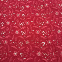 Gulrang Floral Sequin Work on Deep Red Georgette Base
