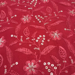 Gulrang Floral Sequin Work on Deep Red Georgette Base