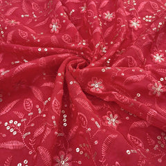 Gulrang Floral Sequin Work on Deep Red Georgette Base