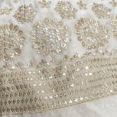 Embroidered Georgette Dyeable Fabric with All Over Sequin Butta and Circular Floral Border
