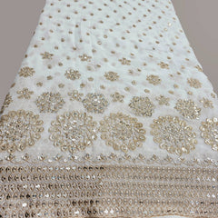 Embroidered Georgette Dyeable Fabric with All Over Sequin Butta and Circular Floral Border