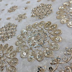 Embroidered Georgette Dyeable Fabric with All Over Sequin Butta and Circular Floral Border