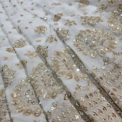 Embroidered Georgette Dyeable Fabric with All Over Sequin Butta and Circular Floral Border