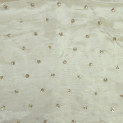 Gold Sequin Embroidered Dyeable shimmer Tissue Fabric with Gold Rosette Motif