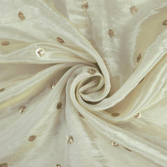 Gold Sequin Embroidered Dyeable shimmer Tissue Fabric with Gold Rosette Motif