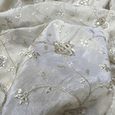 Embroidered Dyeable shimmer Tissue Fabric with Gold Circular Floral motif with Mirror