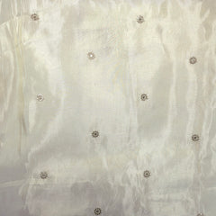 Gold Sequin Embroidered Dyeable shimmer Tissue Fabric with Gold Circular Floral Motif