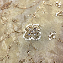 Embroidered Dyeable shimmer Tissue Fabric with Gold Circular Floral motif with Mirror