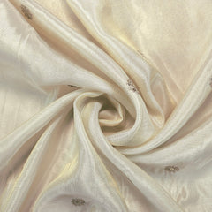 Gold Sequin Embroidered Dyeable shimmer Tissue Fabric with Gold Circular Floral Motif