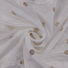 Embroidered Dyeable Crepe Fabric with Floral Gold Sequin Work
