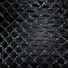 Embroidered Black Georgette Fabric with Sequin Checkered Pattern