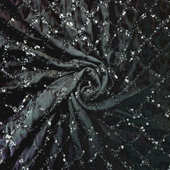 Embroidered Black Georgette Fabric with Sequin Checkered Pattern