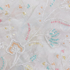 Embroidered Multicolor Sequin and Threadwork on Dyeable Georgette fabric