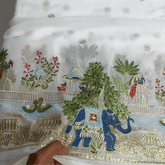 Embroidered Dyeable Georgette Fabric with Elephant & Trees Border
