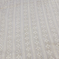 Embroidered Dyeable Georgette Fabric with Gold Sequin and Linear Floral Resham Work