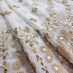 Embroidered Dyeable Georgette Fabric with Gold Sequin and Floral Sequin & Zari Work