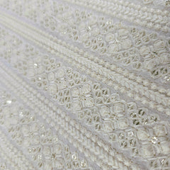 Embroidered Dyeable Georgette Fabric with Gold Sequin and Linear Floral Resham Work