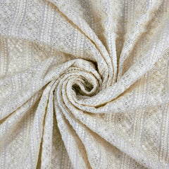 Embroidered Dyeable Georgette Fabric with Gold Sequin and Linear Floral Resham Work