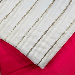 Embroidered Dyeable Organza Fabric with Gold Sequin Stripes Work