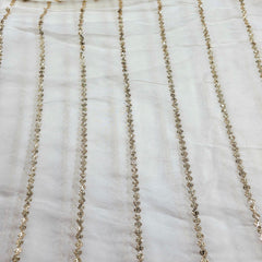 Embroidered Dyeable Organza Fabric with Gold Sequin Stripes Work