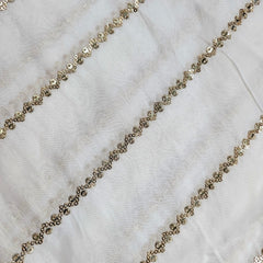 Embroidered Dyeable Organza Fabric with Gold Sequin Stripes Work