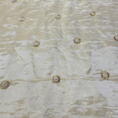 Dyeable Shimmer Tissue Fabric with Butta & White Cutdana Work
