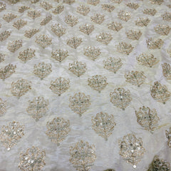 Embroidered Dyeable Shimmer Tissue Fabric with Tree motif Sequin and Zari Work