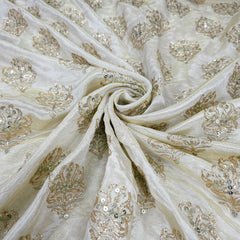 Embroidered Dyeable Shimmer Tissue Fabric with Tree motif Sequin and Zari Work