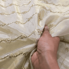 Embroidered Dyeable Shimmer Tissue Fabric with Diagonal Sequin work
