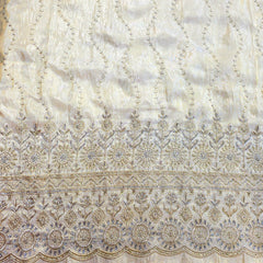 Embroidered Shimmer Tissue Dyeable Fabric with Geometric and Floral Border