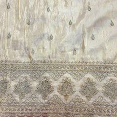 Embroidered Shimmer Tissue Dyeable Fabric with Geometric and Floral Border