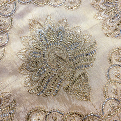 Embroidered Shimmer Tissue Dyeable Fabric with Geometric and Floral Border